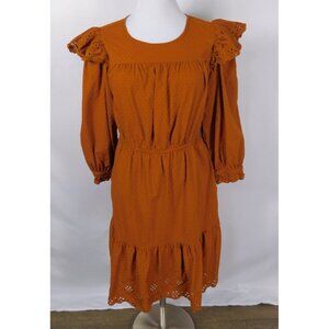 Universal Thread M Rust Orange Eyelet Ruffle Midi Dress Keyhole Back
